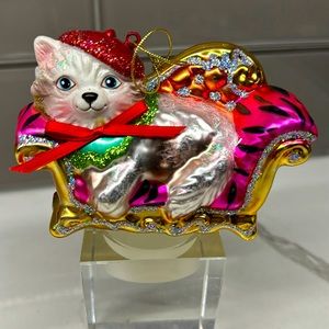 French Cat Glass Christmas Ornament
